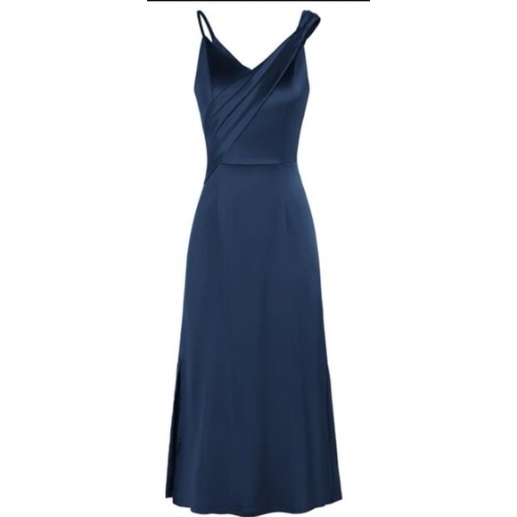 NEW Grace Karin Teal Blue Satin One Shoulder Midi Slit Cocktail Dress, Size 14 - Picture 1 of 7